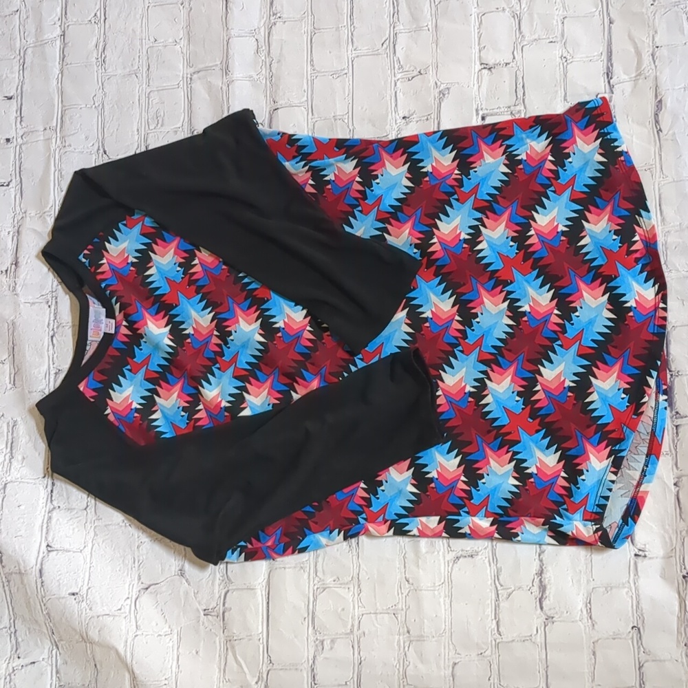 LuLaRoe Fourth of July Randy 3/4 Sleeve Baseball Tee, Stars, M, EUC